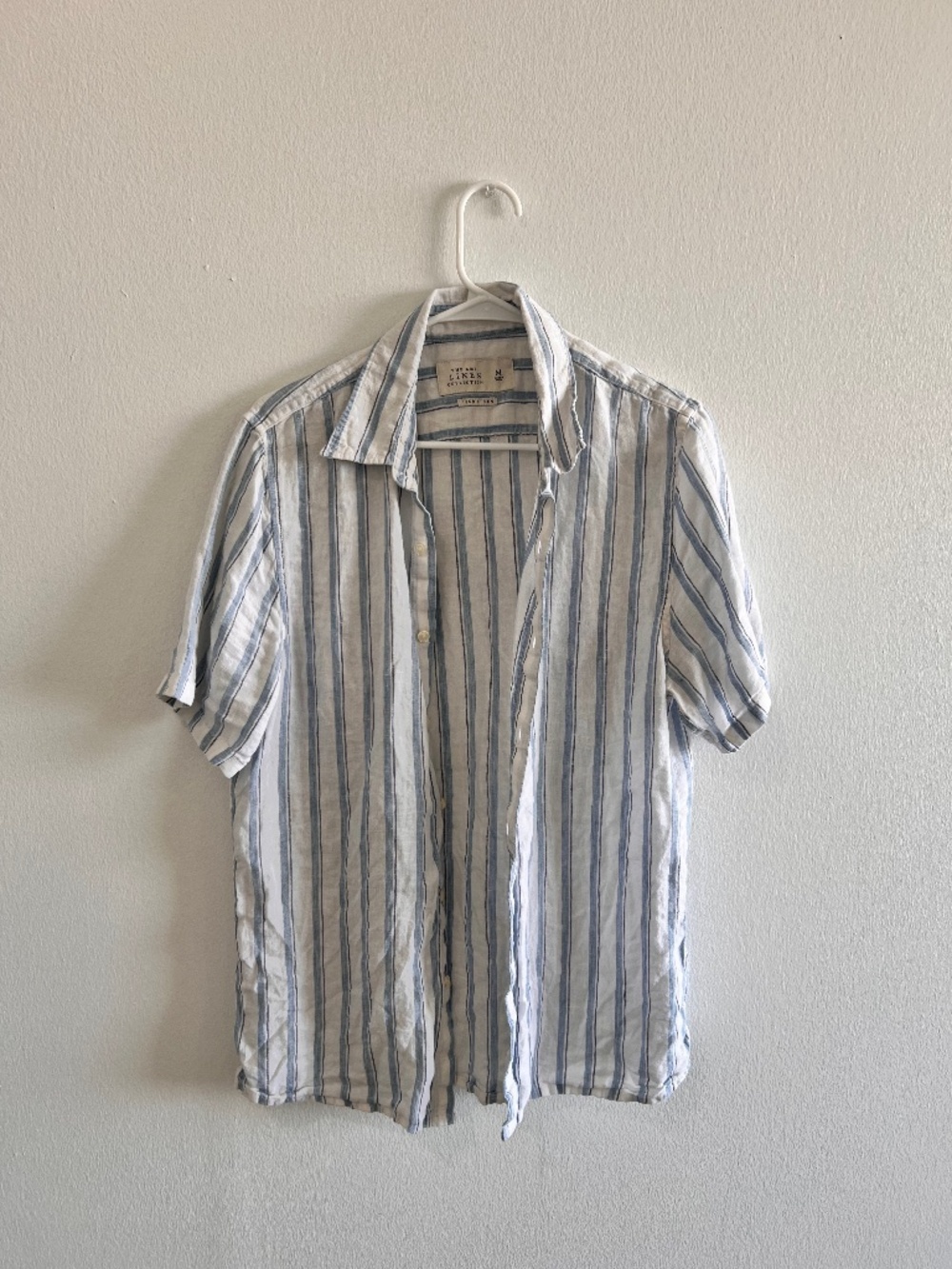 Abercrombie & Fitch Blue White Striped 100% Linen Short Sleeve Shirt